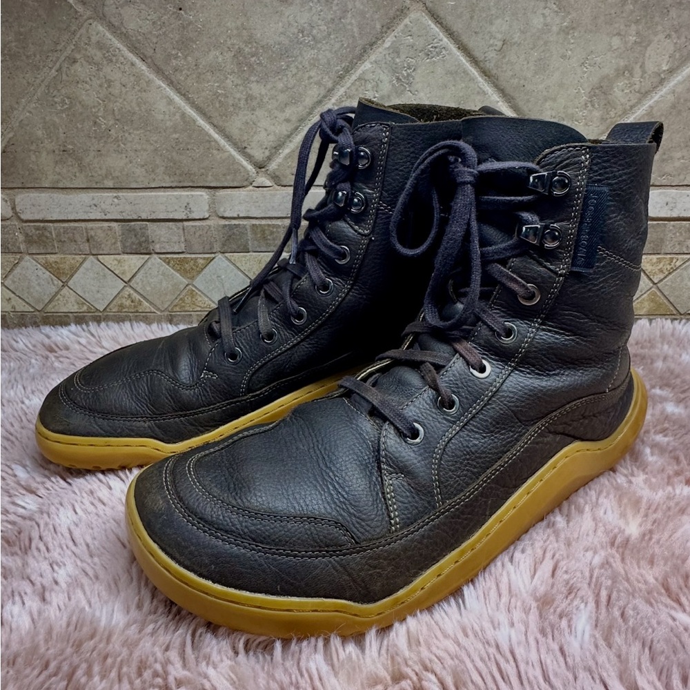 Vivo Barefoot Gobi Dark Leather Boots with Yellow Sole